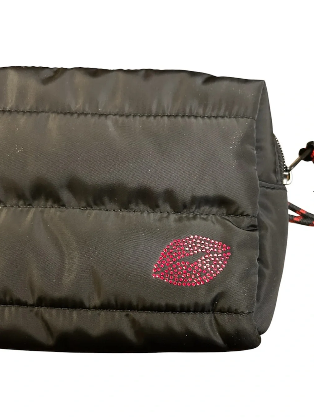 Victoria’s Secret PINK Quilted Cosmetic Pouch with Rhinestone Kiss Lip Black